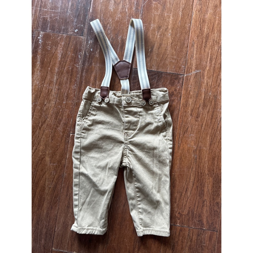 Baby Bgosh‎ 6M Khaki Pants w/ Suspenders Infant Toddler Neutral Outfit Clothes